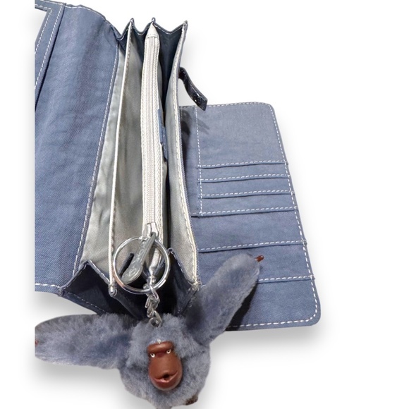 Kipling Blue Nylon Tri-Fold Wallet w/ Monkey Keychain - Picture 5 of 6